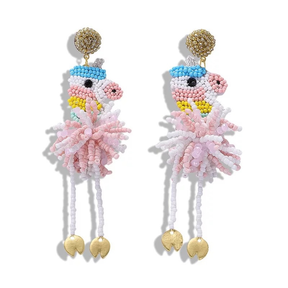 Anthropologie Gold Plated Pastel Beaded Rainbow Unicorn Drop Earrings D30
